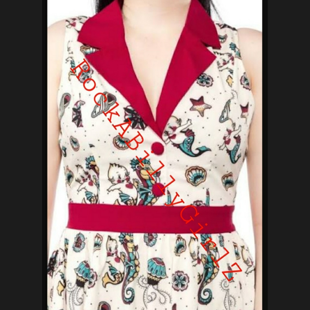 Sourpuss June Kewpie Doll Mermaid Seahorse Nautical Jellyfish Tattoo Flash Dress - Picture 8 of 10